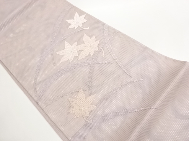 絽　紅葉に芝模様織出し袋帯